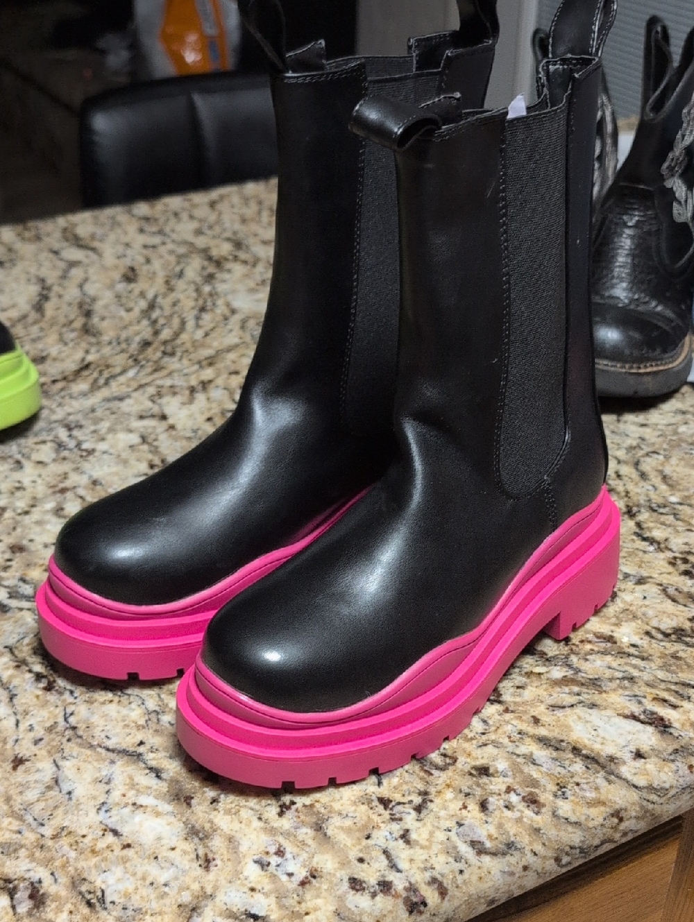 Black Azelea Wang Boots with Hot Pink Platform Sole
